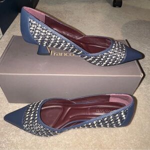 Franco Sarto Navy and Cream Woven Leather Flats